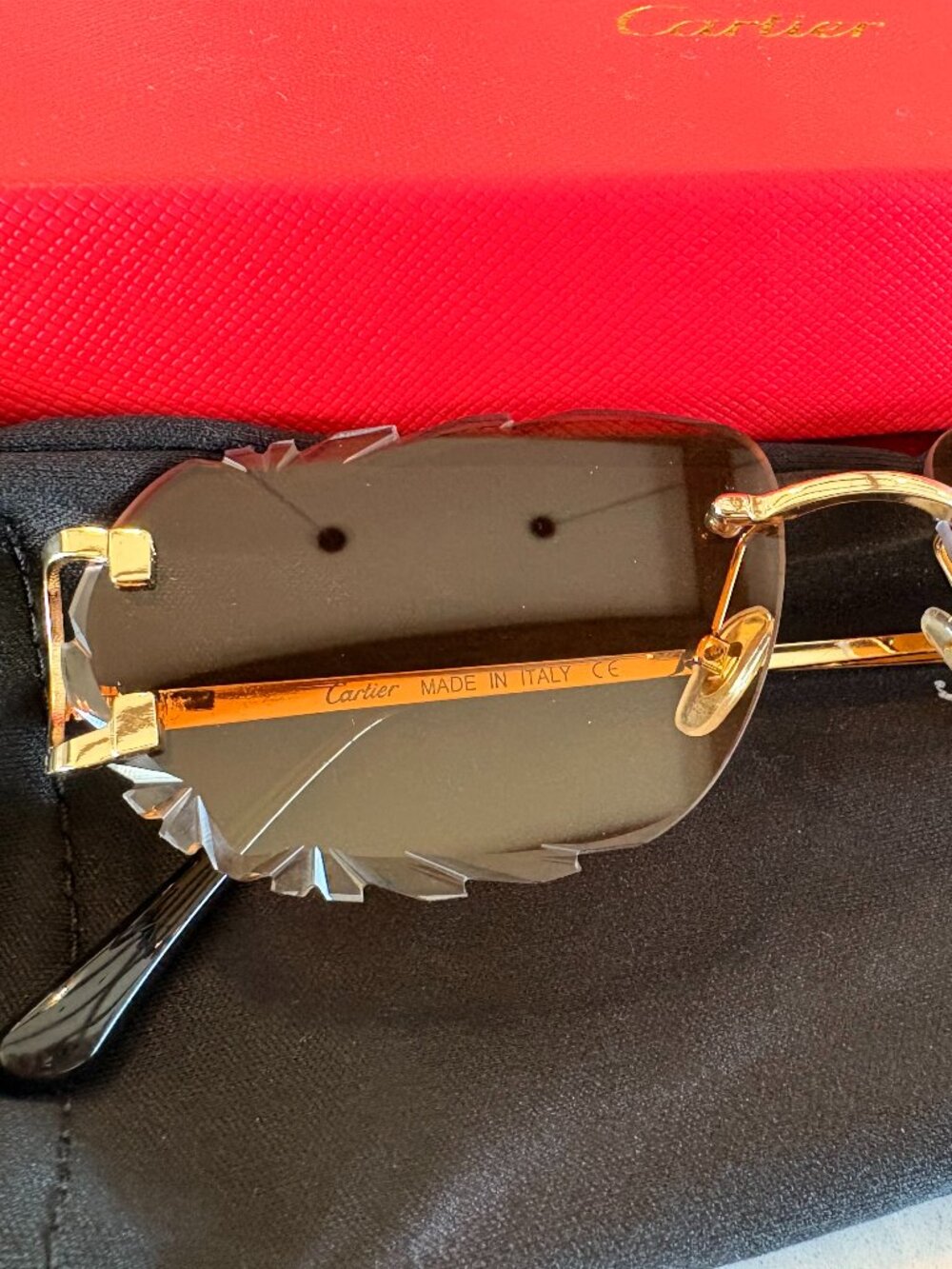 Free Ship-Gold Rimless CARTIER Fancy Bevel Sunglasses with Brown Gradient